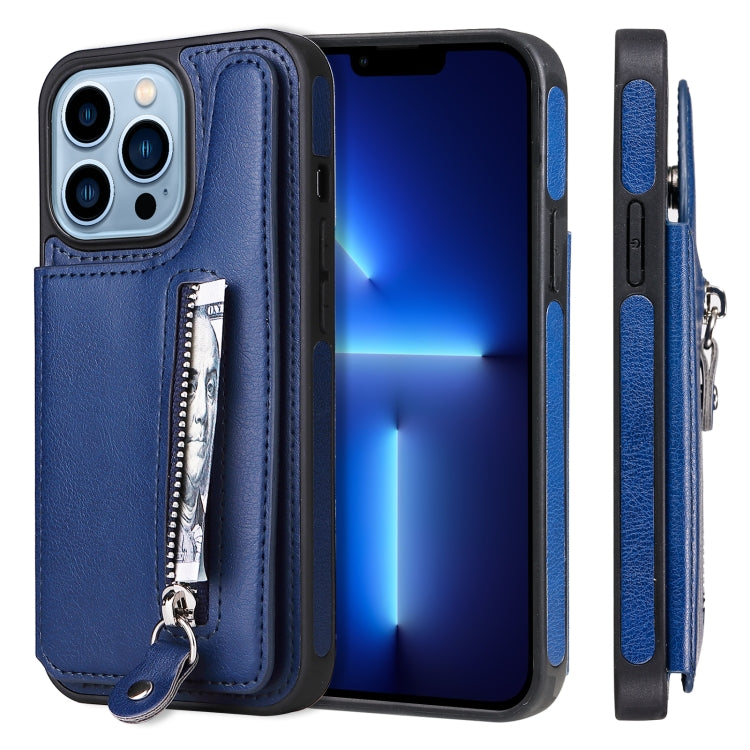 For iPhone 13 Pro Solid Color Double Buckle Zipper Shockproof Phone Case