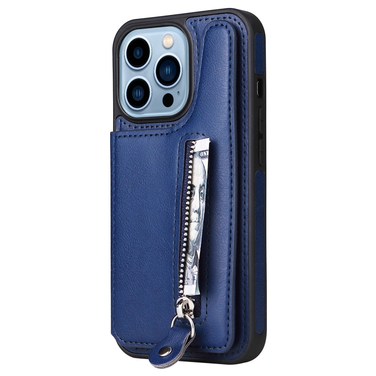 For iPhone 13 Pro Solid Color Double Buckle Zipper Shockproof Phone Case
