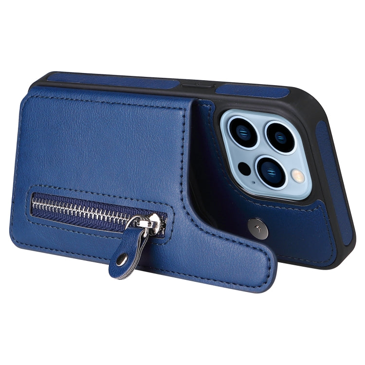 For iPhone 13 Pro Solid Color Double Buckle Zipper Shockproof Phone Case