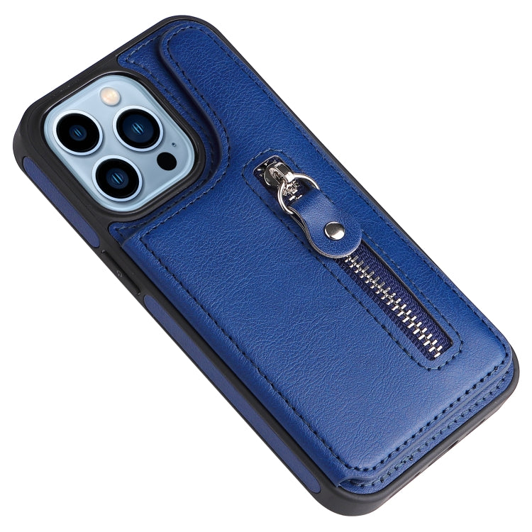 For iPhone 13 Pro Solid Color Double Buckle Zipper Shockproof Phone Case