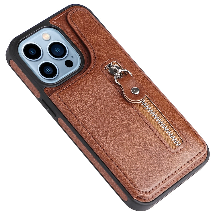 For iPhone 13 Pro Solid Color Double Buckle Zipper Shockproof Phone Case