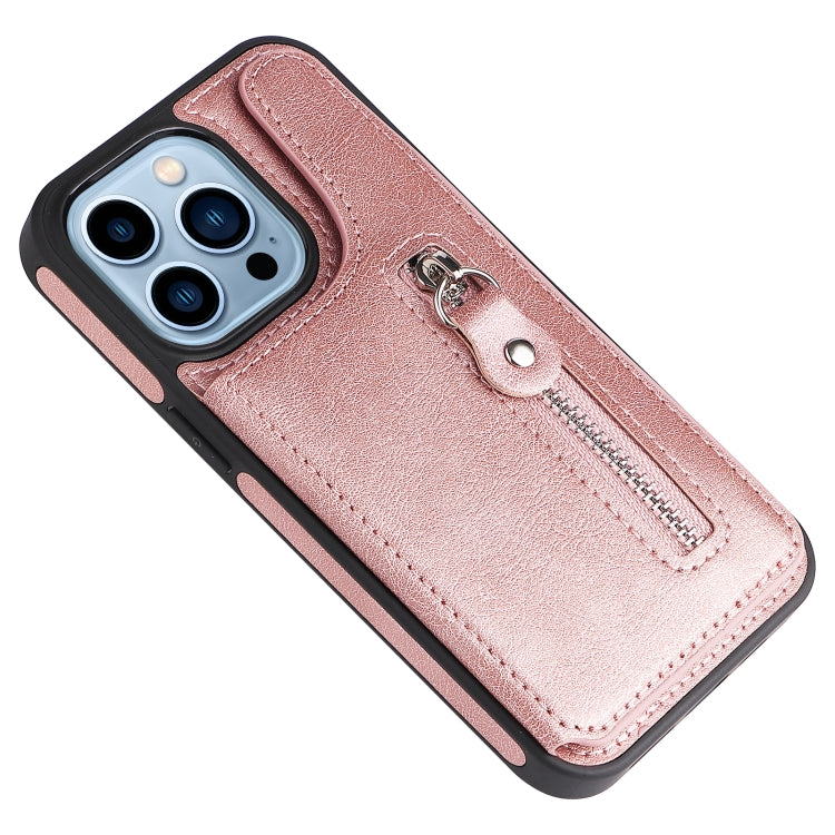 For iPhone 13 Pro Solid Color Double Buckle Zipper Shockproof Phone Case