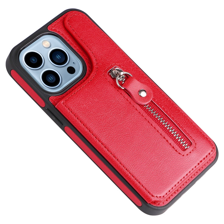 For iPhone 13 Pro Solid Color Double Buckle Zipper Shockproof Phone Case