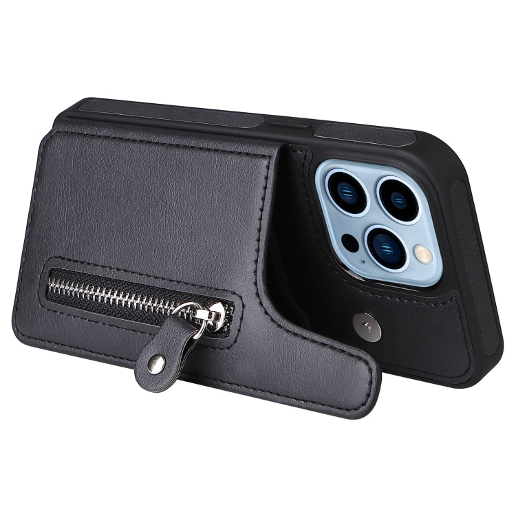 For iPhone 13 Pro Solid Color Double Buckle Zipper Shockproof Phone Case