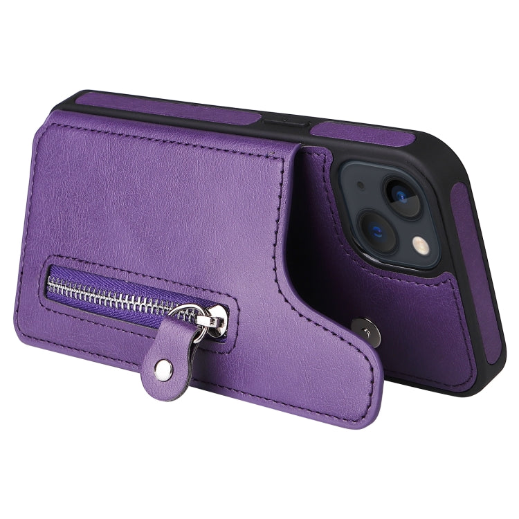 For iPhone 13 Solid Color Double Buckle Zipper Shockproof Phone Case