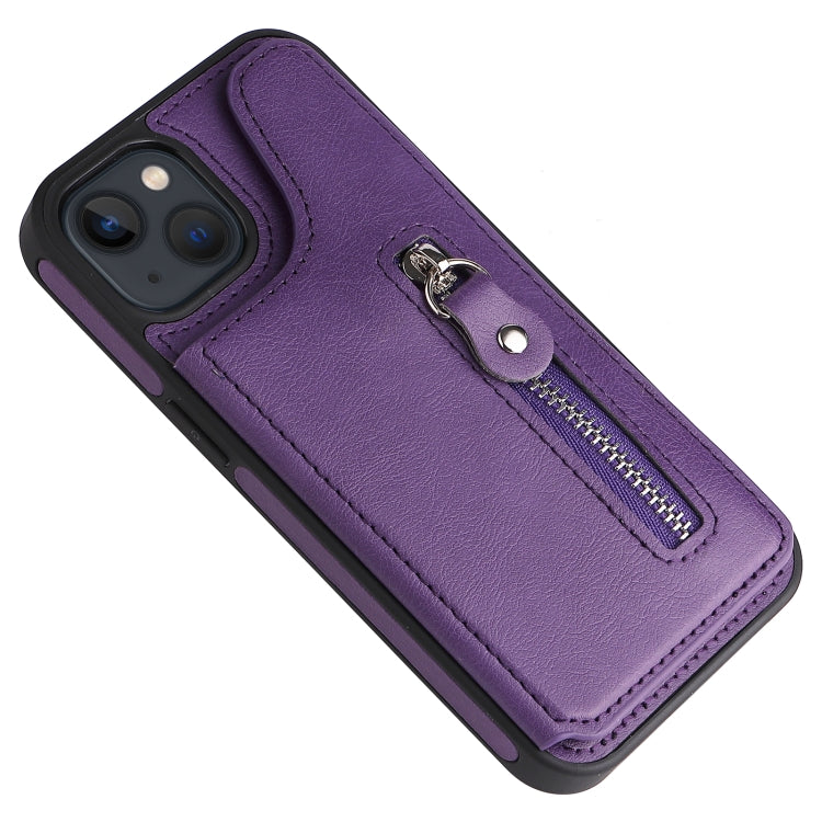 For iPhone 13 Solid Color Double Buckle Zipper Shockproof Phone Case