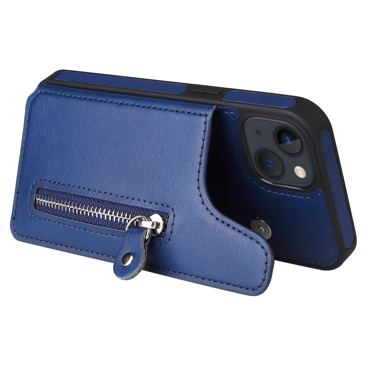 For iPhone 13 Solid Color Double Buckle Zipper Shockproof Phone Case