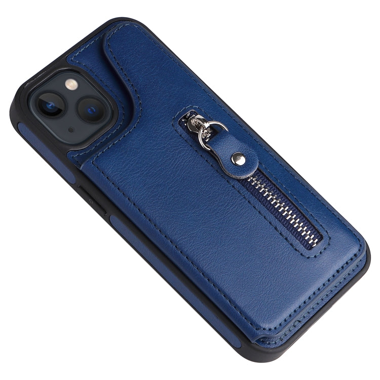 For iPhone 13 Solid Color Double Buckle Zipper Shockproof Phone Case