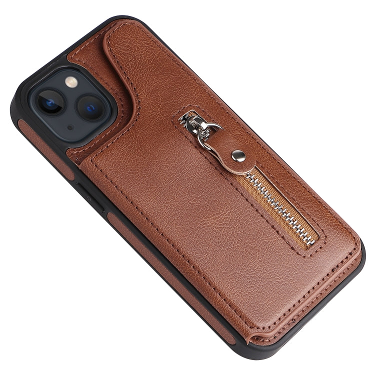 For iPhone 13 Solid Color Double Buckle Zipper Shockproof Phone Case