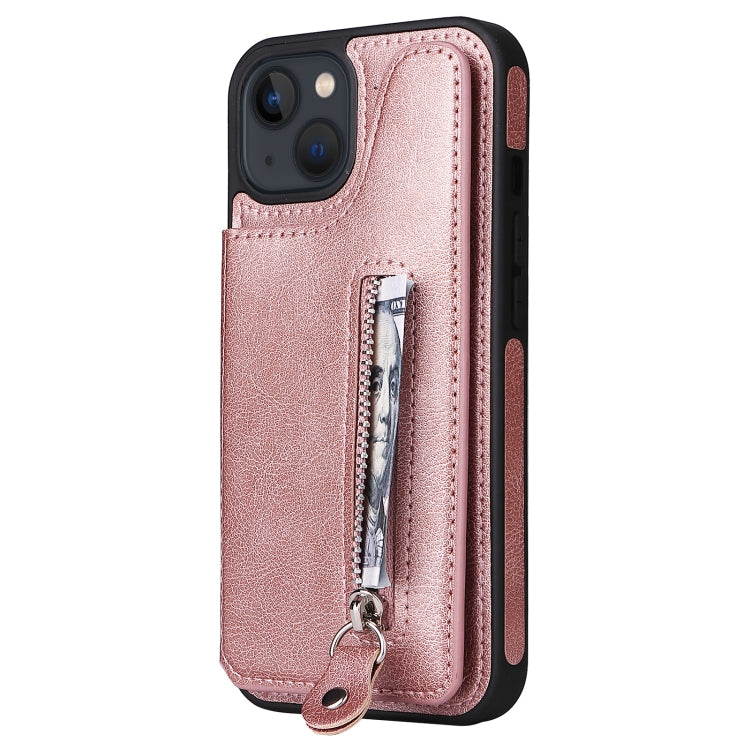 For iPhone 13 Solid Color Double Buckle Zipper Shockproof Phone Case