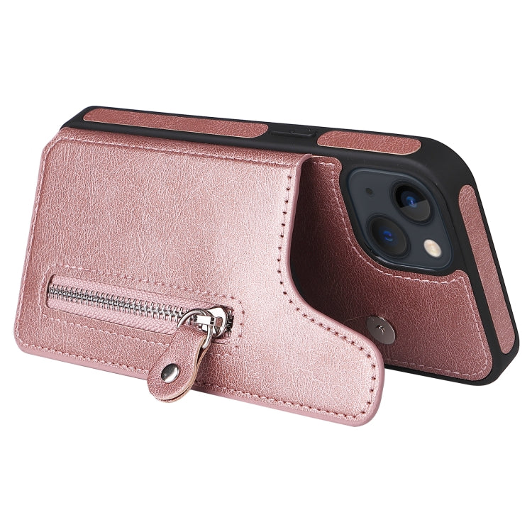 For iPhone 13 Solid Color Double Buckle Zipper Shockproof Phone Case