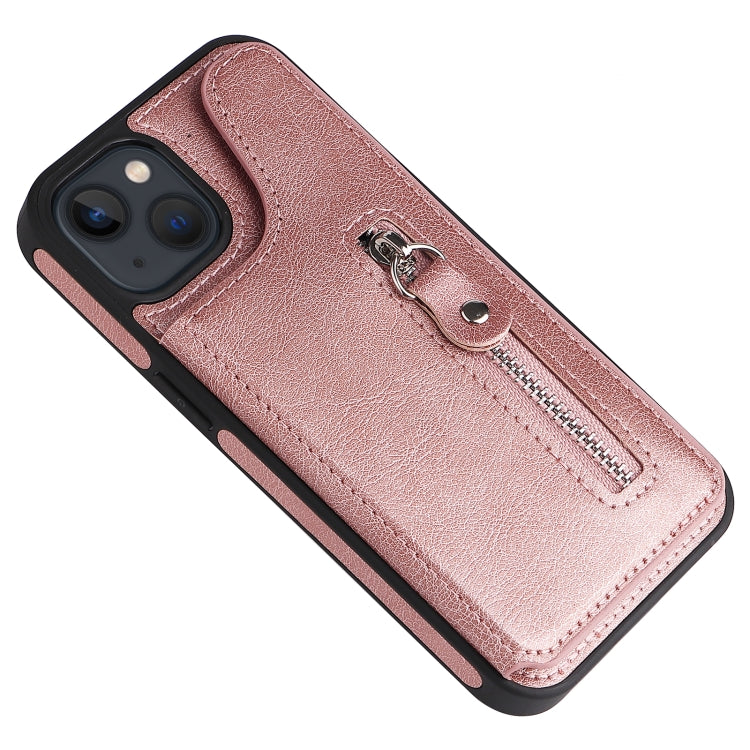 For iPhone 13 Solid Color Double Buckle Zipper Shockproof Phone Case