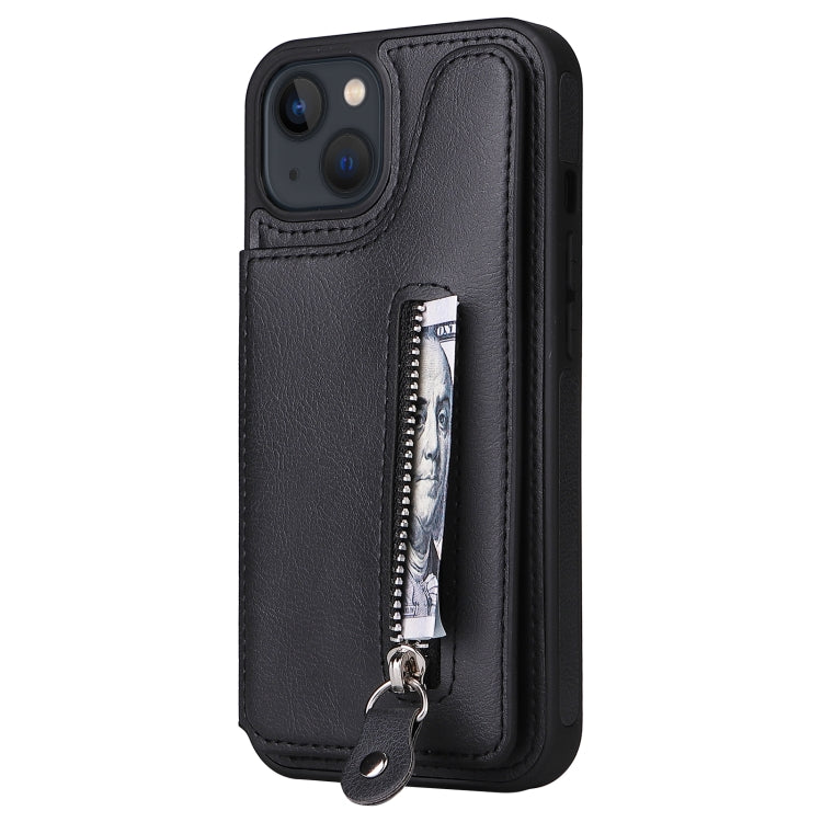 For iPhone 13 Solid Color Double Buckle Zipper Shockproof Phone Case