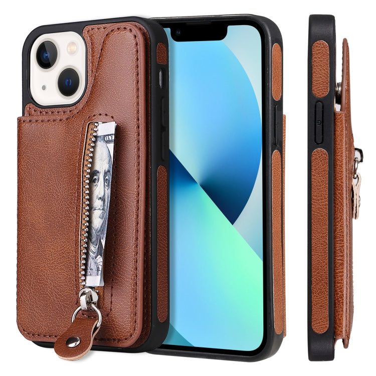 For iPhone 13 mini Solid Color Double Buckle Zipper Shockproof Phone Case