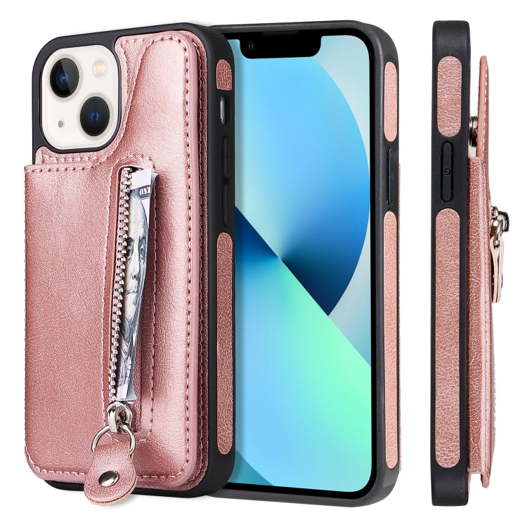 For iPhone 13 mini Solid Color Double Buckle Zipper Shockproof Phone Case