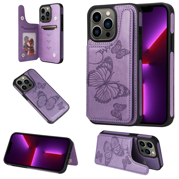 For iPhone 13 Pro Butterfly Embossing Pattern Shockproof Phone Case