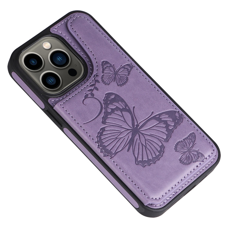 For iPhone 13 Pro Butterfly Embossing Pattern Shockproof Phone Case