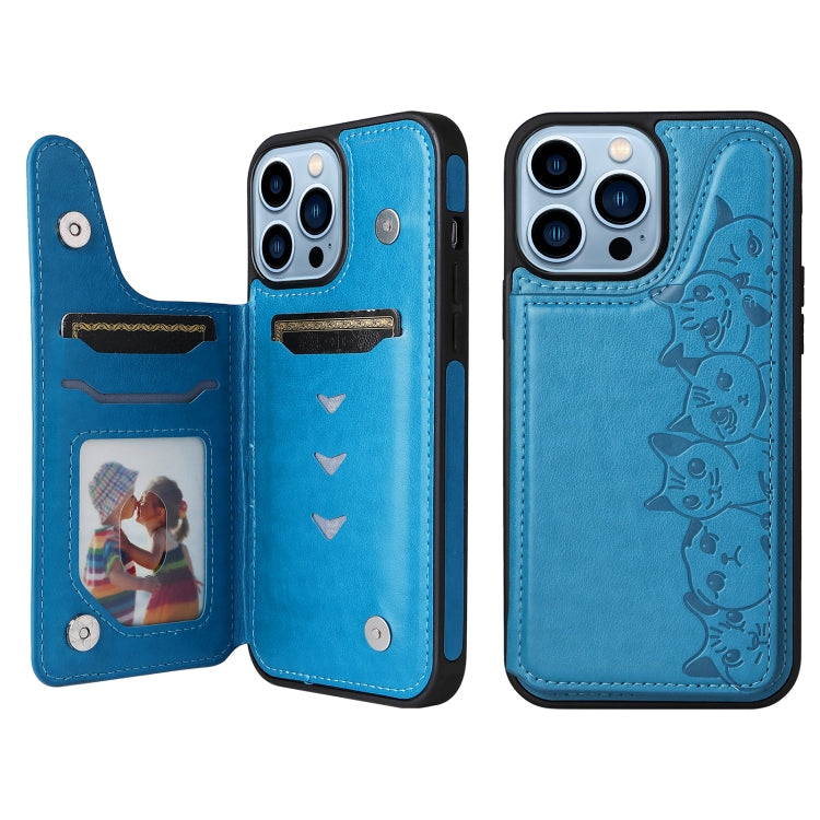 For iPhone 13 Pro Max Six Cats Embossing Pattern Shockproof Phone Case
