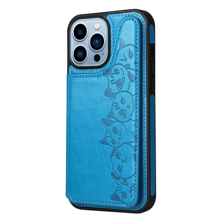For iPhone 13 Pro Max Six Cats Embossing Pattern Shockproof Phone Case