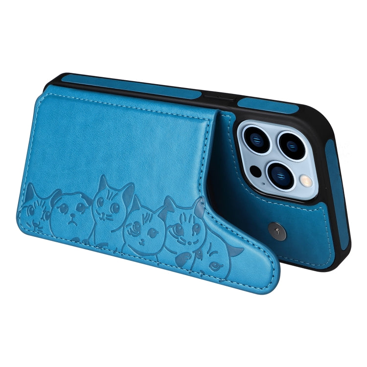 For iPhone 13 Pro Max Six Cats Embossing Pattern Shockproof Phone Case