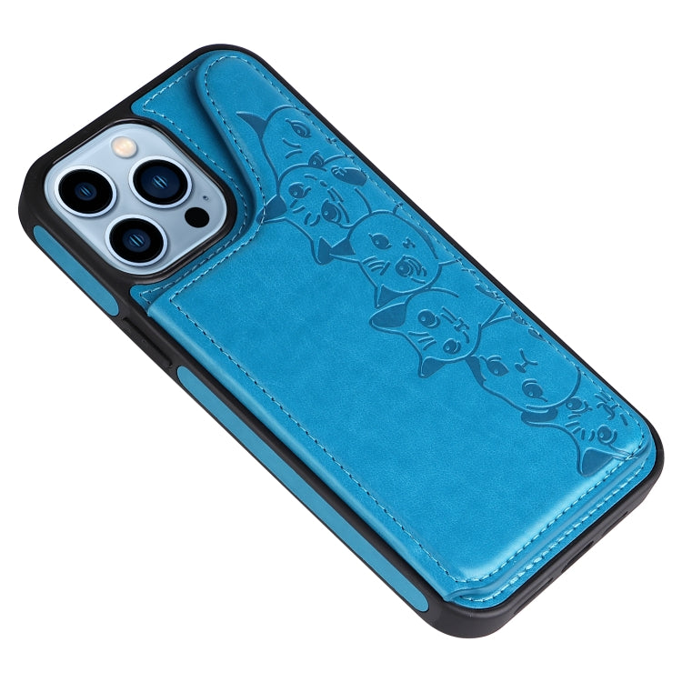 For iPhone 13 Pro Max Six Cats Embossing Pattern Shockproof Phone Case
