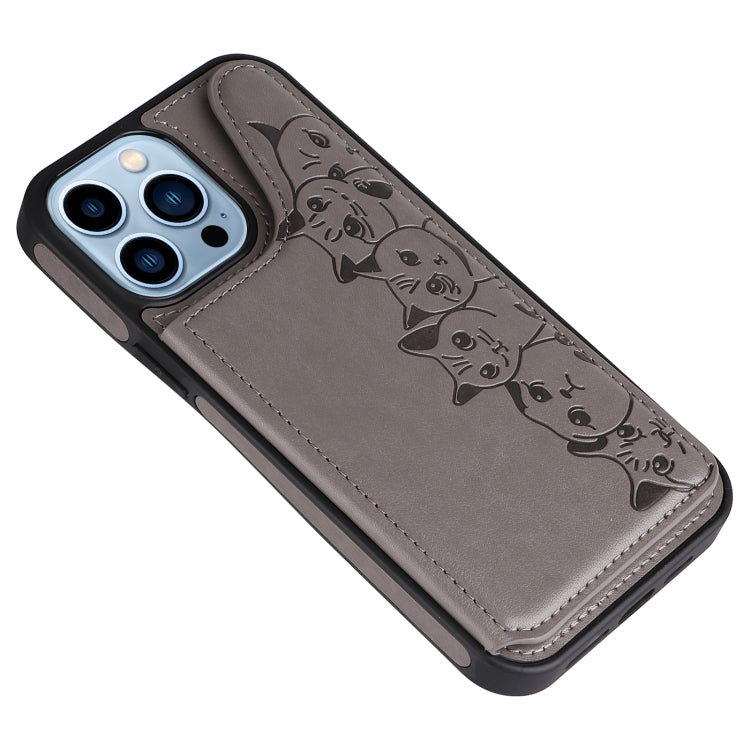 For iPhone 13 Pro Max Six Cats Embossing Pattern Shockproof Phone Case