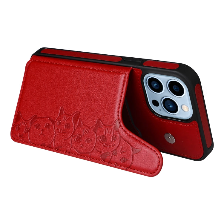 For iPhone 13 Pro Max Six Cats Embossing Pattern Shockproof Phone Case