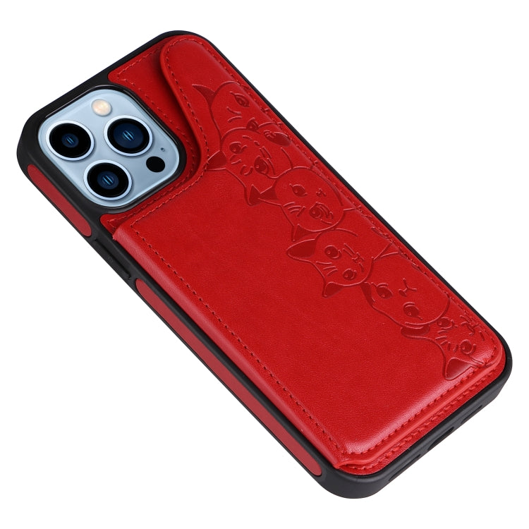 For iPhone 13 Pro Max Six Cats Embossing Pattern Shockproof Phone Case