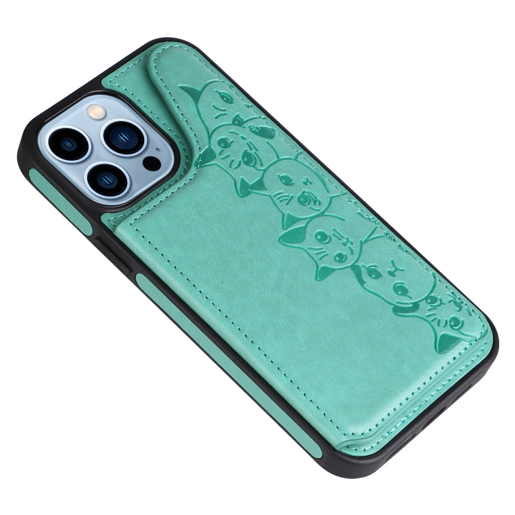 For iPhone 13 Pro Max Six Cats Embossing Pattern Shockproof Phone Case
