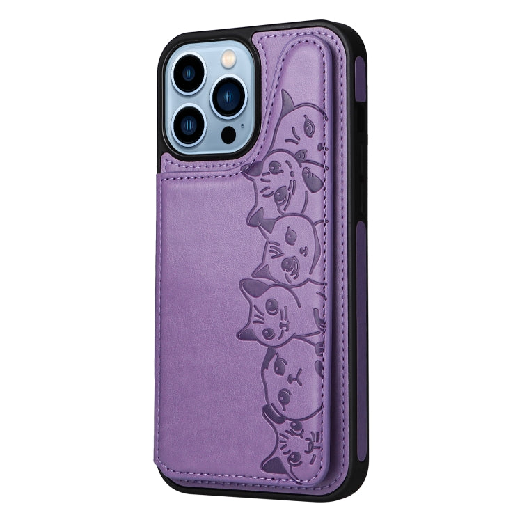 For iPhone 13 Pro Max Six Cats Embossing Pattern Shockproof Phone Case