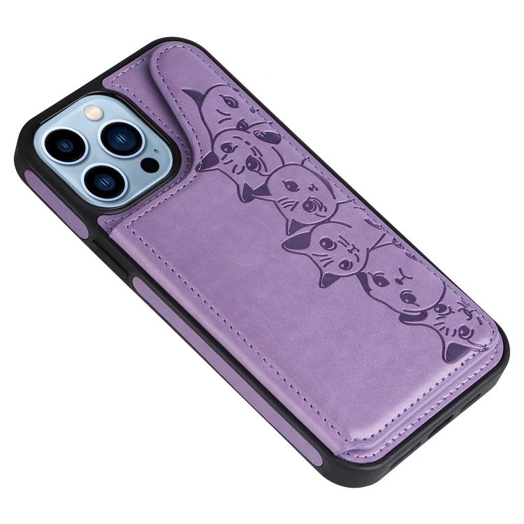 For iPhone 13 Pro Max Six Cats Embossing Pattern Shockproof Phone Case