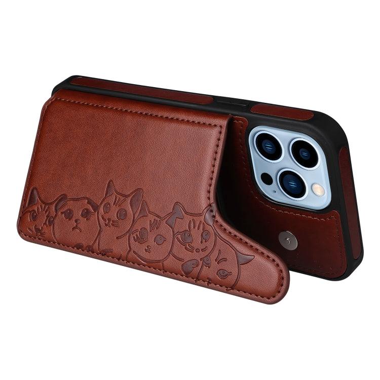 For iPhone 13 Pro Max Six Cats Embossing Pattern Shockproof Phone Case