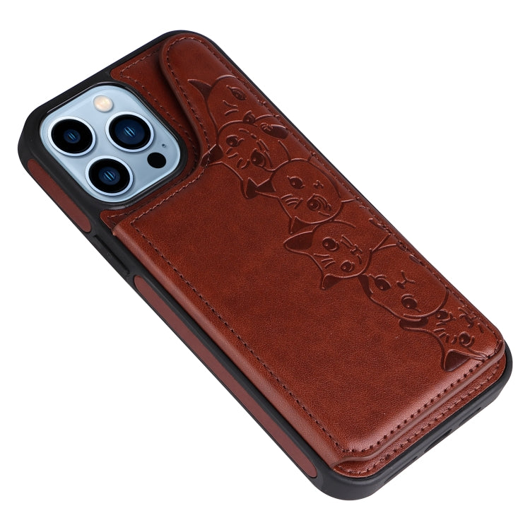 For iPhone 13 Pro Max Six Cats Embossing Pattern Shockproof Phone Case
