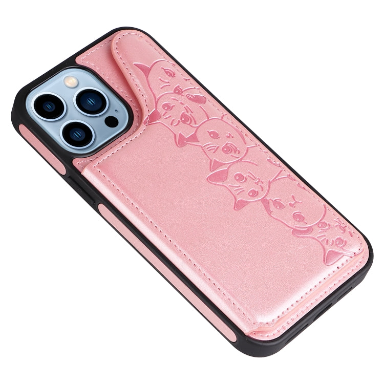 For iPhone 13 Pro Max Six Cats Embossing Pattern Shockproof Phone Case