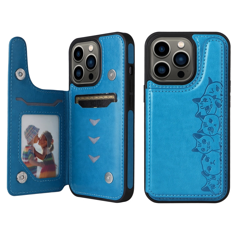 For iPhone 13 Pro Six Cats Embossing Pattern Shockproof Phone Case