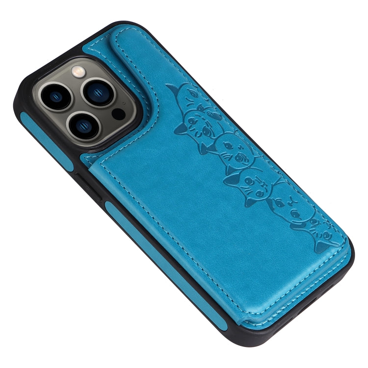 For iPhone 13 Pro Six Cats Embossing Pattern Shockproof Phone Case