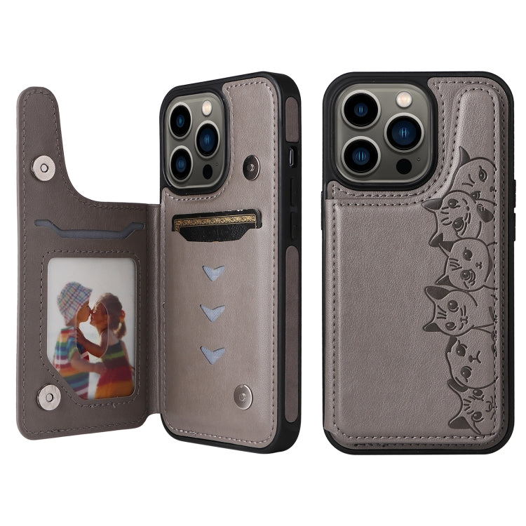 For iPhone 13 Pro Six Cats Embossing Pattern Shockproof Phone Case