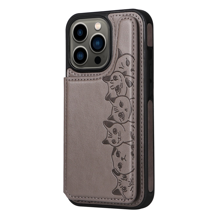 For iPhone 13 Pro Six Cats Embossing Pattern Shockproof Phone Case