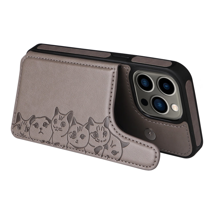 For iPhone 13 Pro Six Cats Embossing Pattern Shockproof Phone Case