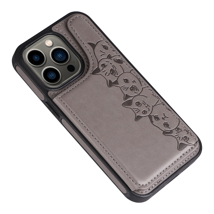 For iPhone 13 Pro Six Cats Embossing Pattern Shockproof Phone Case