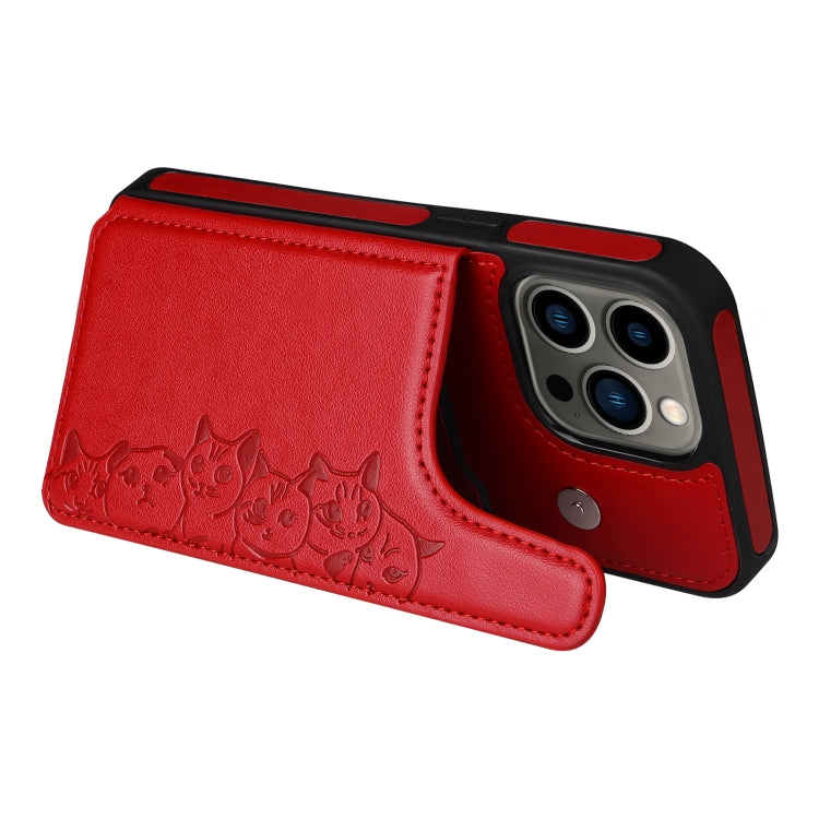 For iPhone 13 Pro Six Cats Embossing Pattern Shockproof Phone Case