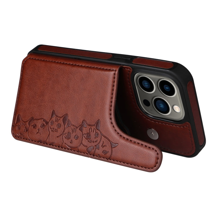 For iPhone 13 Pro Six Cats Embossing Pattern Shockproof Phone Case