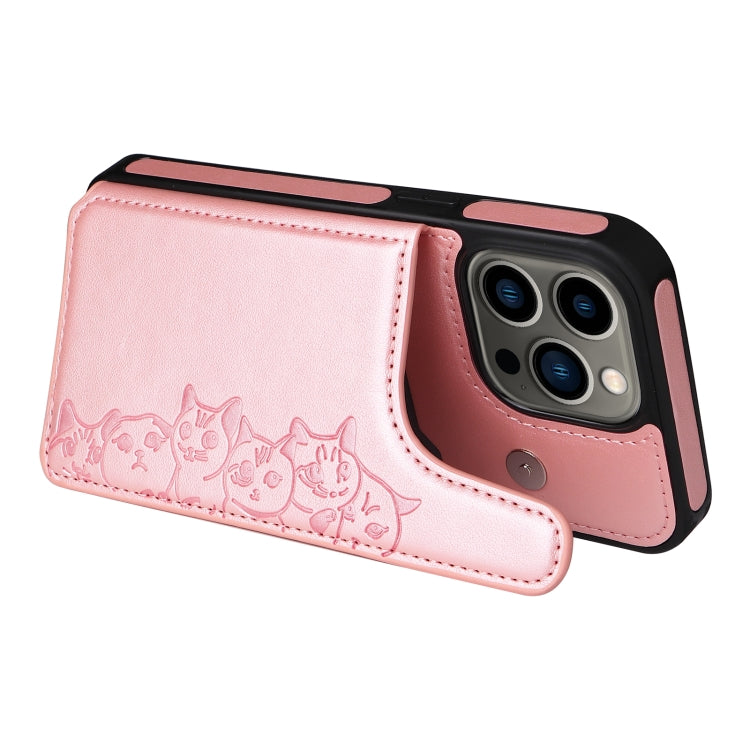 For iPhone 13 Pro Six Cats Embossing Pattern Shockproof Phone Case