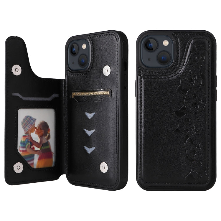 For iPhone 13 mini Six Cats Embossing Pattern Shockproof Phone Case
