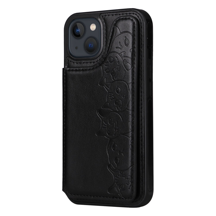 For iPhone 13 mini Six Cats Embossing Pattern Shockproof Phone Case