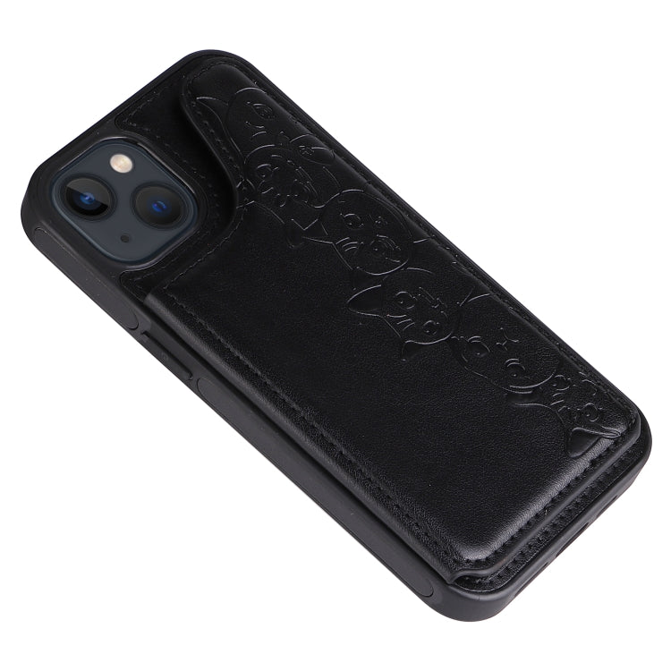For iPhone 13 mini Six Cats Embossing Pattern Shockproof Phone Case