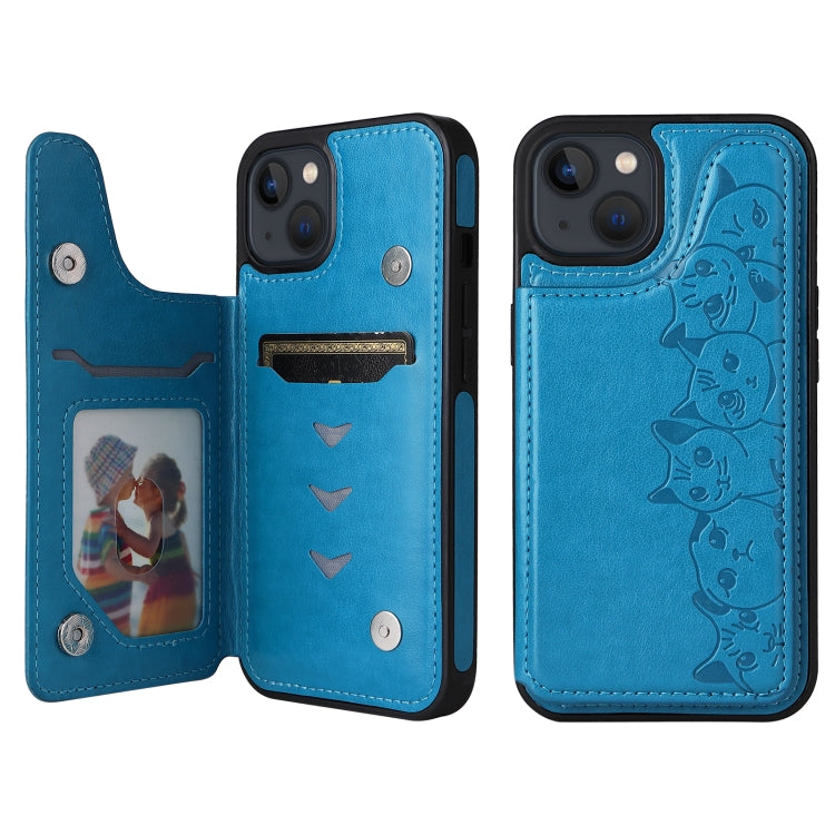 For iPhone 13 mini Six Cats Embossing Pattern Shockproof Phone Case