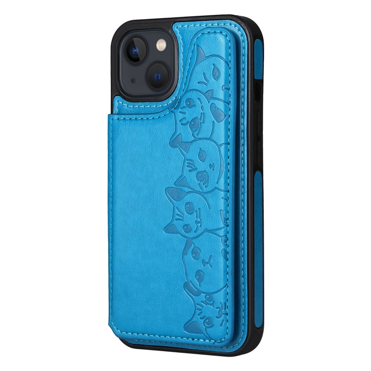 For iPhone 13 mini Six Cats Embossing Pattern Shockproof Phone Case