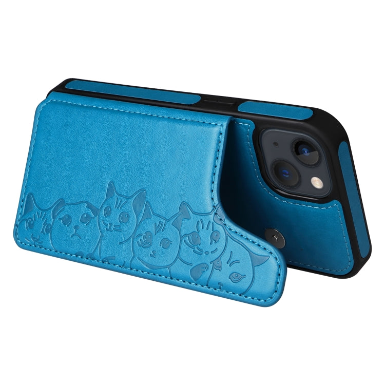 For iPhone 13 mini Six Cats Embossing Pattern Shockproof Phone Case