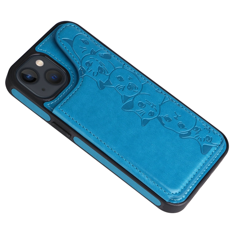 For iPhone 13 mini Six Cats Embossing Pattern Shockproof Phone Case